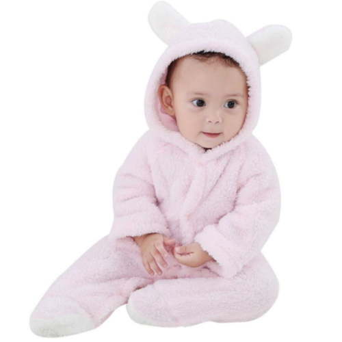 Newborn Baby Boy Girl Fleece Jumpsuit Hooded Romper Winter Warm Coat Outwear 0-12 Months