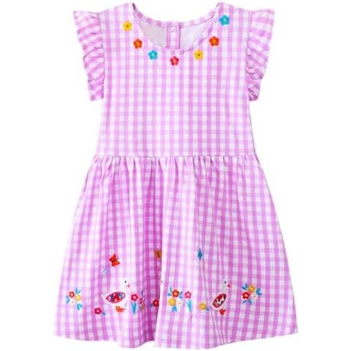 Funnymore Toddler Girls Cotton Summer Embroidery Applique Short Sleeve Dresses 2-7 Years