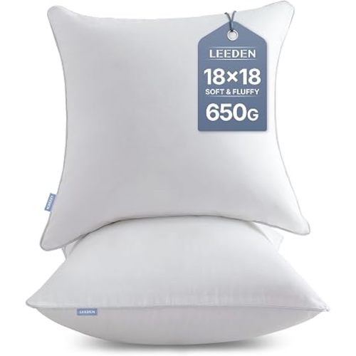 Leeden 18x18 Throw Pillow Inserts Set of 2-100% Cotton Cover