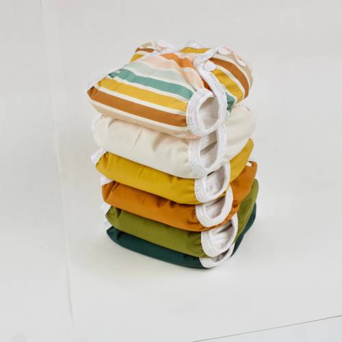 Set of 6 Boho Newborn Cloth Diapers with umbilical cord snaps