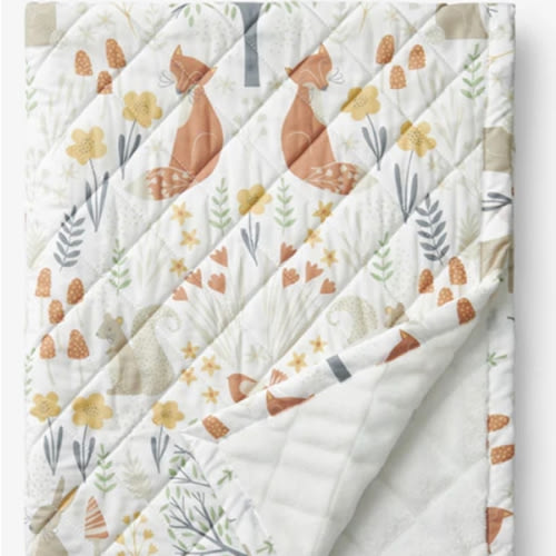 Forest Animals Classic Cool Organic Cotton Percale Quilted Reversible Sherpa Stroller Blanket