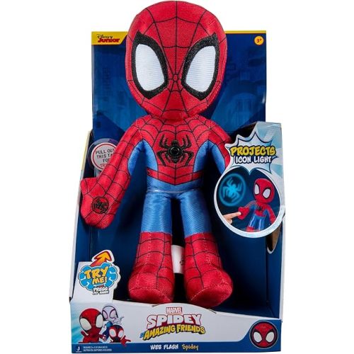 Marvel Spidey and His Amazing Friends Web Flash Spidey Plush - 9-Inch Plush with Light Up Signal - Toys Featuring Your Friendly Neighborhood Spideys