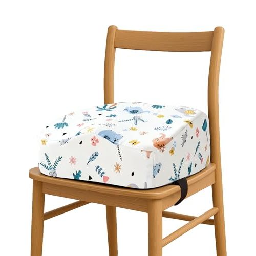 Babelio ErgoUp Booster Seat for Kitchen Chair, Promote Proper Upright Posture, Toddler Booster Seat for Dining Table, Removable & Washable Cover, Suitable for 18 Months to 5 Years, White Elephant