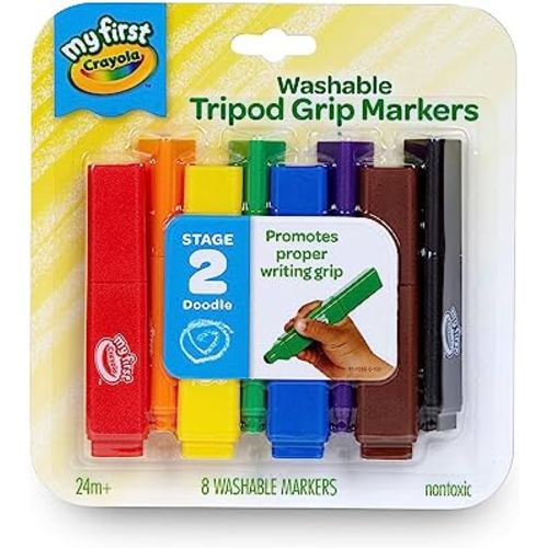 Crayola Triangle Toddler Markers (8ct), Easy Grip Washable Markers for Toddlers, Arts & Crafts Supplies, Coloring for Young Kids, Nontoxic