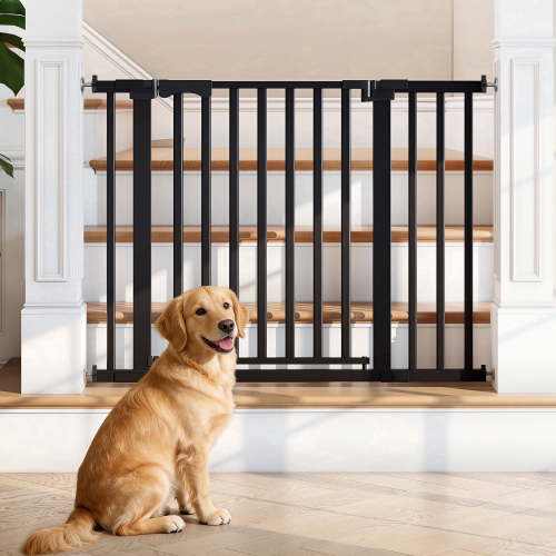 Vebreda 30" Extra Tall Baby Gates for Doorway, Auto Close Pet Gate, 30" to 43" Wide Pressure Mounted, Gifts for Mom, Black