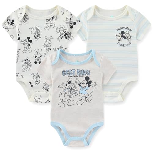 Disney Baby Boys Mickey Mouse Donald Duck 3 Pack Bodysuit for Newborn and Infant