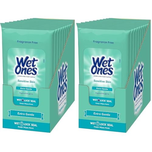 Wet Ones Sensitive Skin Hands and Face Wipes,Travel Pack,20 Count (Pack of 20)