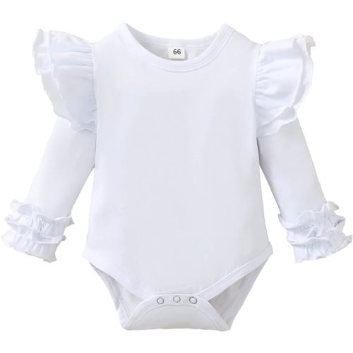 Baby Girls Ruffle Long Sleeve Bodysuit Infant Girl One Piece Romper Toddler Girl Solid Color Jumpsuit