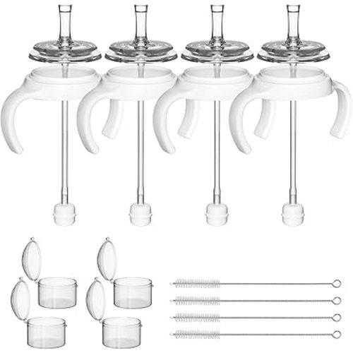 Straw Cup Conversion Kit for Pigeon Bottles, Sippy Cup Conversion with Soft Silicone Nipple, Weighted Straw, Bottle Handle, Cleaning Brush, Storage Cases, Leak-Proof & Anti-Colic, 8m+, 4 Pack