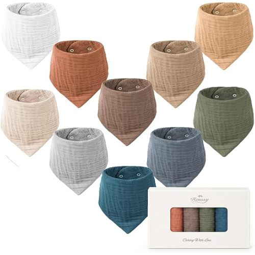 Konssy 10 Pack Baby Muslin Bandana Bibs for Drooling and Teething
