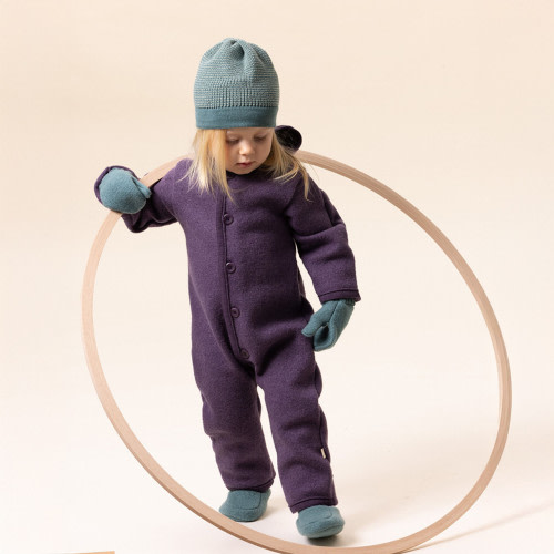 Disana Baby Boiled Wool Overall Romper with Hood — Organic Merino Wool Snowsuit, Made in Germany