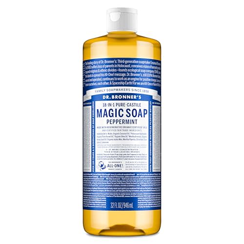 Dr. Bronner's Pure-Castile Magic Liquid Soap - Made with Regenerative Organic Certified Oils- 18-in-1 Uses for Face, Body, Hand, Hair, Laundry & More- Vegan, Non-GMO- Body Wash- Peppermint,32oz