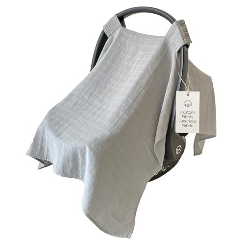 MOZAH Baby Car Seat Cover - Beige Leaves - 100% Organic Muslin - Soft, Breathable and Lightweight, Baby Infant Car Seat Essentials