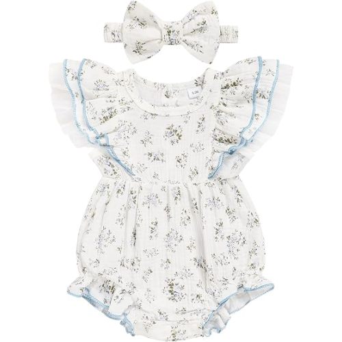 TITKKOP Ruffle Bubble Romper for Baby Girl | One-Piece Shorts Jumpsuit | Summer Outfit & Dress for Infants 0-18M