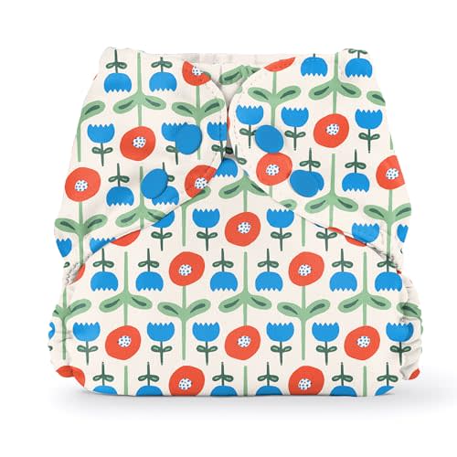 Esembly Cloth Diaper Cover - Reusable Swim Diaper, Waterproof, Breathable - Adjustable Outer Layer Over Absorbent Inner for Blowout Protection - Poppies, Size 1 (7-17lbs)