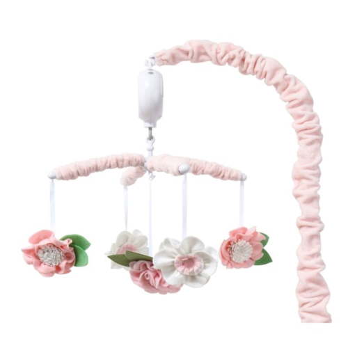 The Peanutshell Pink Floral Musical Crib Mobile plays 12 Lullabies