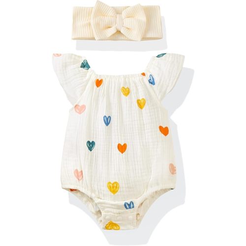 Renotemy Preemie Newborn Baby Girl Clothes Infant Cotton Linen Romper Summer Outfit for Girls Ruffle Sleeve Bodysuit Jumpsuit