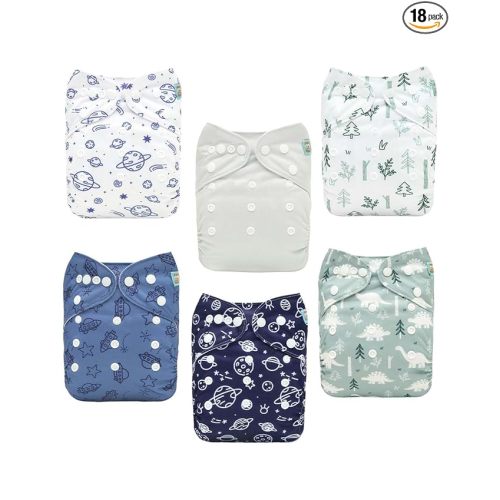 ALVABABY Baby Cloth Diapers 6 Pack with 12 Inserts Cloth Diaper Covers Adjustable Washable Reusable for Baby Girls and Boys 6DM137A