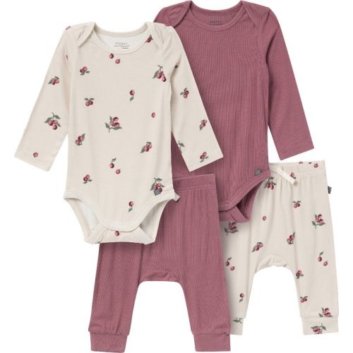 Modern Moments by Gerber Baby Girl's 4-Piece Long Sleeve Bodysuits and Cozy Pants Set, Purple