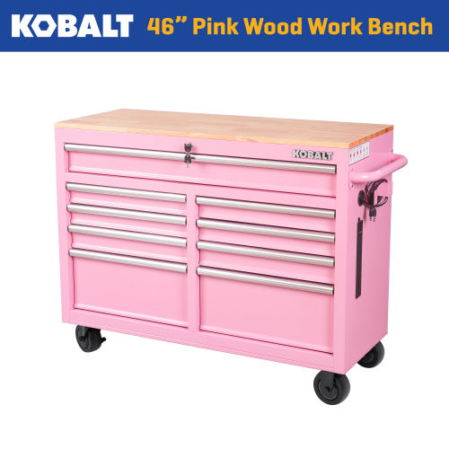 Kobalt 46.1-in L x 37.2-in H 9 -Drawers Rolling Pink Wood Work Bench
