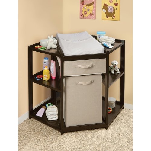 Diaper Corner Baby Changing Table with Hamper and Basket