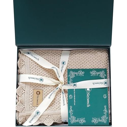 Neiwech Organic Cotton Baby Blanket Knit Soft Receiving Swaddling Crib Nursery Blankets for Newborns Infants Boys Girls Camel 30x40 Inch