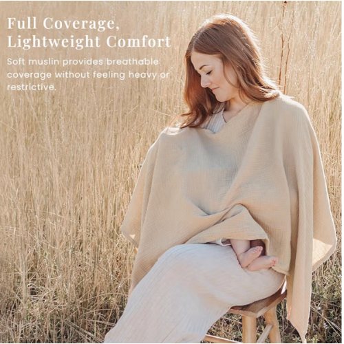 Konssy Muslin Nursing Cover for Breastfeeding, 360° Full Privacy Breathable 100% Cotton Breastfeeding Cover, Multi-use Carseat Canopy