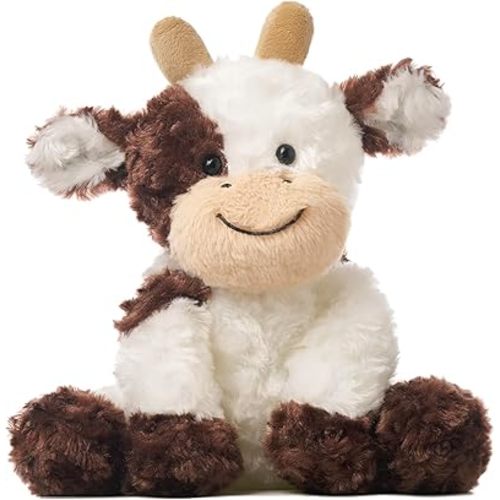 Hopearl Adorable Plush Cow Toy Floppy Dairy Cattle Soft Stuffed Animal Cute Birthday Gifts for Boys Girls Kids Toddlers, Brown, 9''