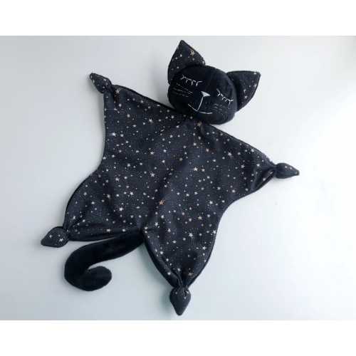 Black cat lovey security blanket: stuff cat plush toy for baby shower gift