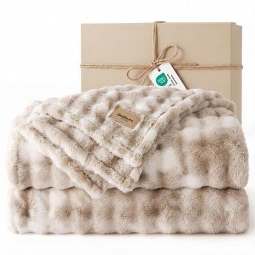 Bedsure 3D Bubble Blanket Queen - GentleSoft Fleece for Bed Couch, Cozy All-Season Bedroom Decor, Tie-Dye Beige, 90×90 in