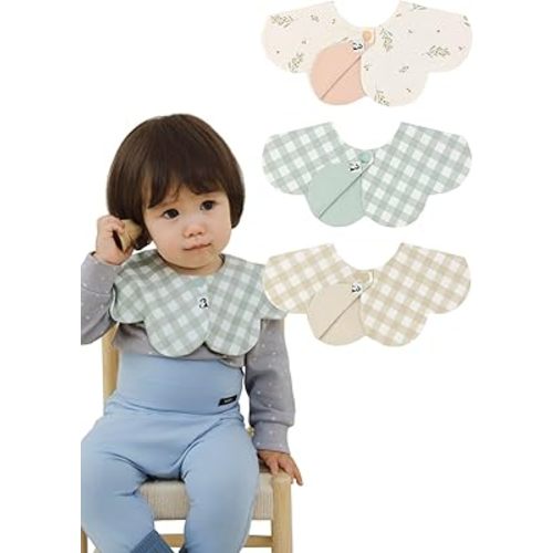 Konny Baby Bibs 3/5-Pack Set, 360 ​​° Rotate, Rolling and Reversible Soft Absorbent Drooling for Boys Girls baby Essentials