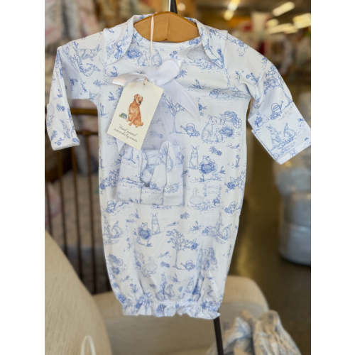 Baby Club Chic Blue Toile Bunnies Gown and Hat Set