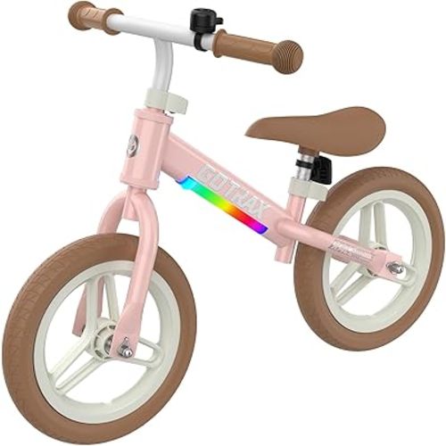 Gotrax KS12 Balance Bike for 2-5, 12" Toddlers Push Bike with LED Light, Adjustable Seat & Handlebar, Flat-Free Tires & Easy Assembly Kids Bicycle, Lightweight & No Pedal, Gift for Boys Girls
