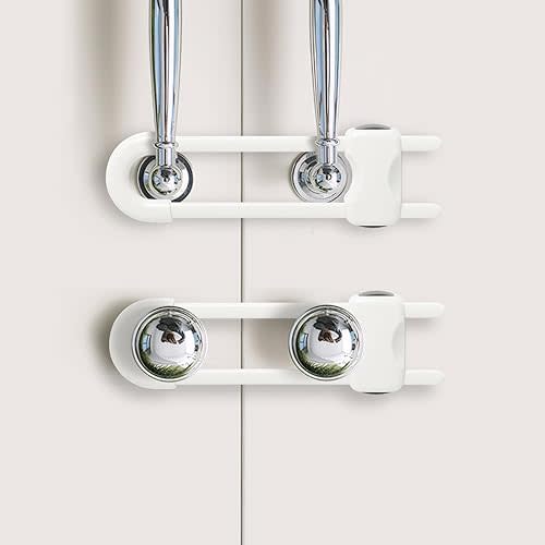 Baby Proofing Cabinets, Sliding Cabinet Locks for Babies, Adjustable U Shaped Baby Safety Locks, Childproof Cabinet Latch for Kitchen, Bathroom, Drawer, Cupboard Doors Knobs & Handles (2Pack White)