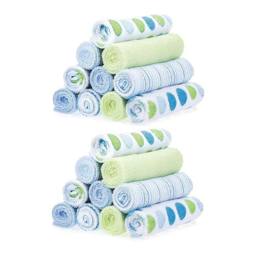 Spasilk 20-Piece Terry Cotton Washcloths for Baby Bath, Blue Dot, Perfect Shower Gift