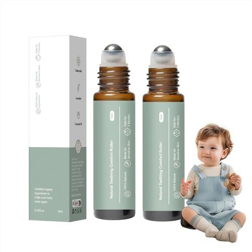 2pc Teething Roller - Teething Roller All Natural for Babies with A Thousand Roses Oil & Velaria Relief, Little Teethers Roller, Camilia Teething Relief