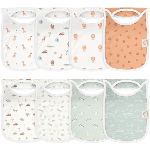 KeaBabies 8-Pack Bibs for Baby Girl, Boy - Pullover Large Baby Bibs for Drooling and Teething Infant, Newborn,Soft & Absorbent Organic Cotton,Long Torso Coverage Keep Toddler Clean & Dry(Wilderness)