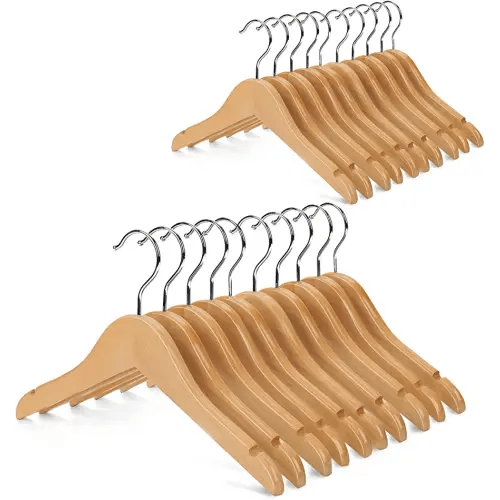Nature Smile Kids Baby Children Toddler Wooden Shirt Coat Hangers with Notches and Anti-Rust Chrome Hook Pack of 20 (Natural)