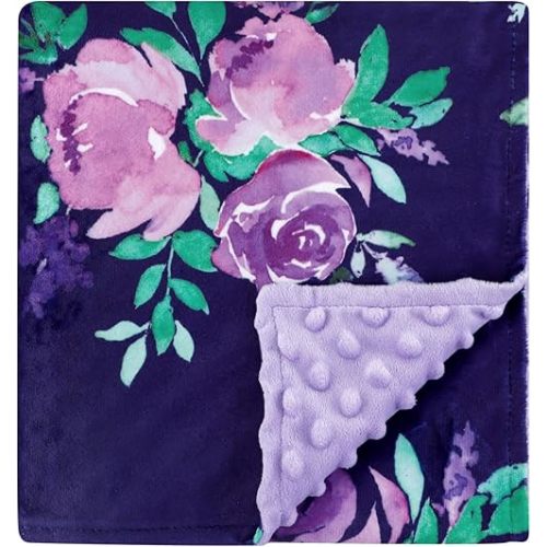 TANOFAR Minky Baby Blankets, Soft Toddler Blanket for Boys Girls, Dotted Backing, Double Layer Crib Receiving Blanket, for Nursery/Stroller/Toddler Bed/Carseat, 30 x 40 Inch, Purple Floral