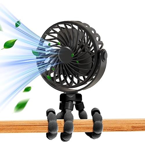 Mini Portable Stroller Fan, Hand Held Fan, 3 Gears, USB Rechargeable, 360° Rotation, Flexible 3-legged Small Fan, Suitable for Car Seat, Baby bed, Treadmill And Travel (Black)