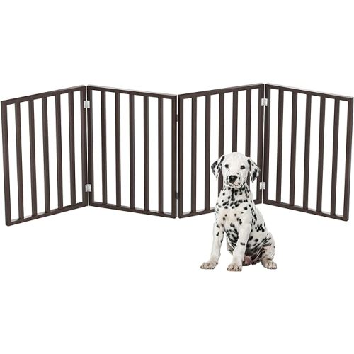 Pet Gate - 4-Panel Indoor Foldable Dog Fence for Stairs, Hallways or Doorways - 72x24-Inch Retractable Wood Freestanding Dog Gates by PETMAKER (White)