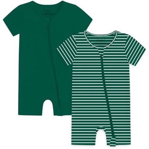 Jimonda Baby Boy Girl 2 Pack Rompers Cotton Short Sleeve Pajamas 2 Way Zipper One Piece Jumpsuits Clothes Sets