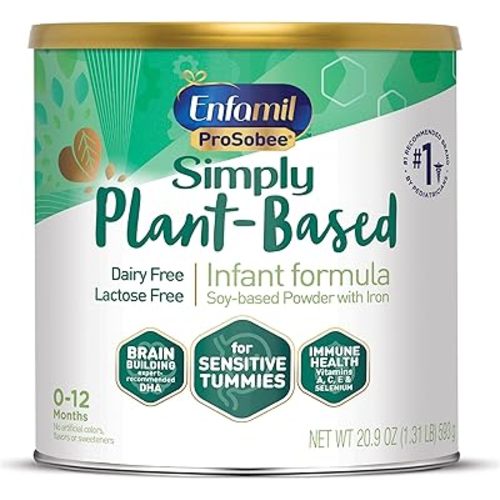 Enfamil Prosobee Plant based Baby Formula, for Sensitive Tummies, Soy-based Plant Sourced Protein, Vitamins for Immune Support, Lactose-free, Milk free, Gluten free, 20.9 Oz Can