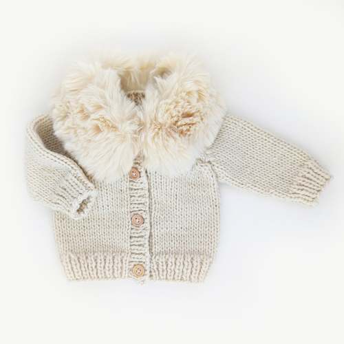 Fur Collar Natural Cardigan Sweater for Baby & Toddler - Huggalugs