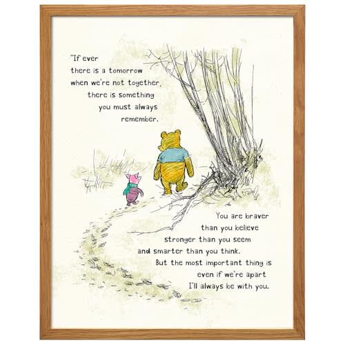 Winnie Pooh Wall Art FRAMED - Kids Wall Art - Boys Room, Baby Nursery Decor - Girls Bedroom Decor, Artwork for Toddlers - Always Remember You Are Braver Than You Believe, A. A. Milne Poster 11x14 Gift