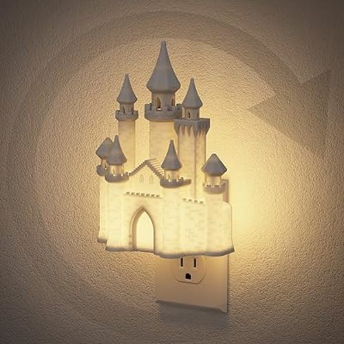JandCase Night Lights Plug into Wall,3D Printed Castle RGB Night Light,10-Color Change Night Light,Dimmable Nightlights with Dusk to Dawn Sensor for Rooms Bathroom Hallway