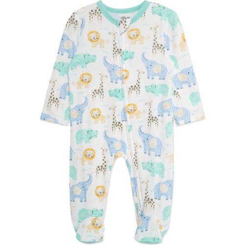 Little Me Jungle Sketch Stretch Viscose Zip Footie | Nordstromrack