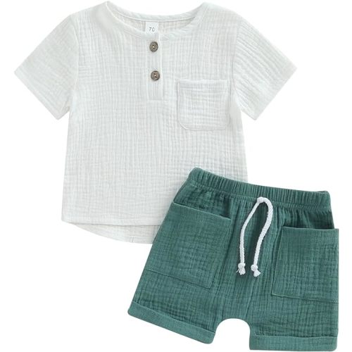 fhutpw Baby Boys 2Pcs Summer Outfits Short Sleeve T-Shirt Tops Elastic Waistband Shorts Set Toddler Clothes