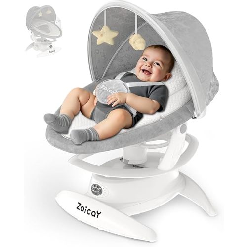 3-in-1 Baby Swing for Infants with Motion Detection, Electric Baby Swing with 3 Swing Modes, 12 Lullabies & 5-Speeds & Removable Swing Seat, BT Enabled & 360°Rotating Seat and Manual Remote, White