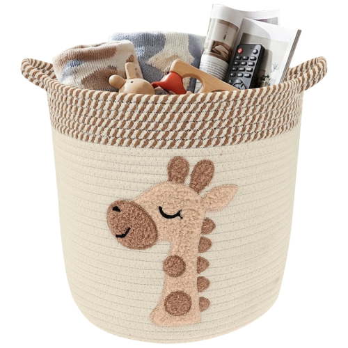 Fkszll Cotton Rope Storage Basket for Kid, Blanket Basket Dog Toy Organizer for Nursery Baby Laundry Hamper for Clothes, Animal Shape Giraffe Baskets
